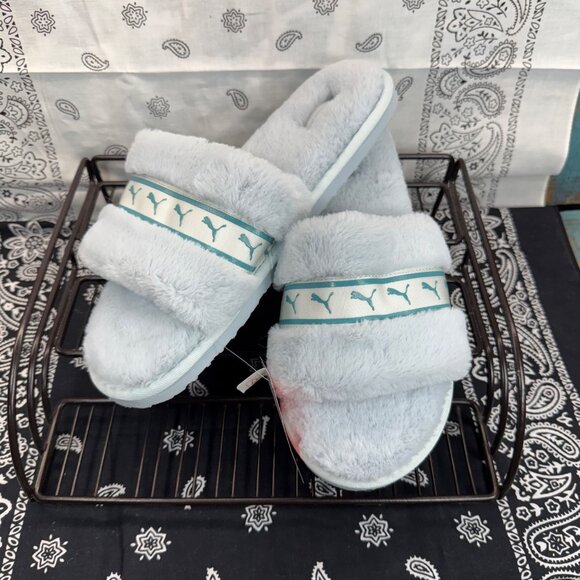 NEW Puma Fluff Remix Ice Blue Women Slip On Casual Sandals Slippers Sz 10 - Picture 3 of 7